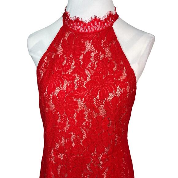 Sans Souci Red Lace Halter Sleeveless bodycon Dress Size XL - Picture 3 of 13